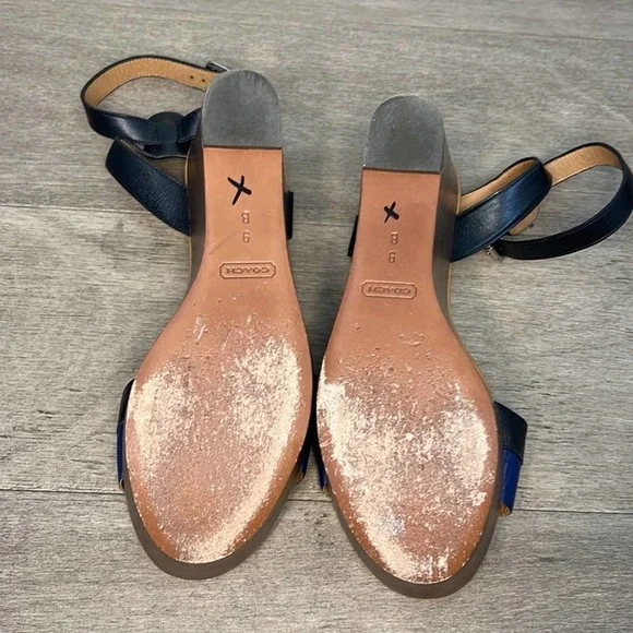 Coach Black and Blue Wedge Sandals - Picture 9 of 11